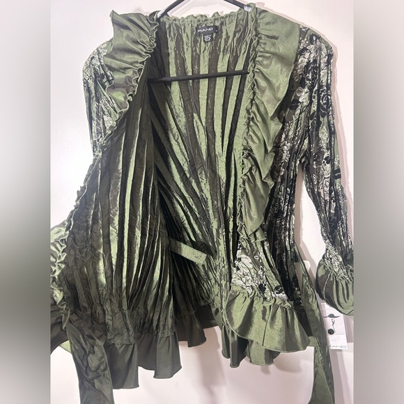 NWT PIANO GREEN FLORAL TOP BLOUSE WRINKLED TAFFETA FAIRY GOTH RENAISSANCE SIZE M - Picture 6 of 14